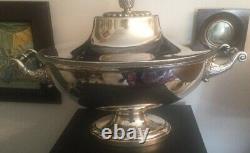 Antique Imperial Vegetable Dish Lined Silver Metal Soup Tureen Lid Oval Rare19th