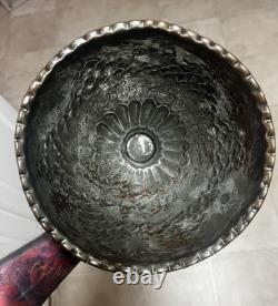 Antique Ornate Metal Goblet Chalice Copper Silver Tone Hand-Etched Vintage Rare