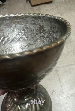 Antique Ornate Metal Goblet Chalice Copper Silver Tone Hand-Etched Vintage Rare