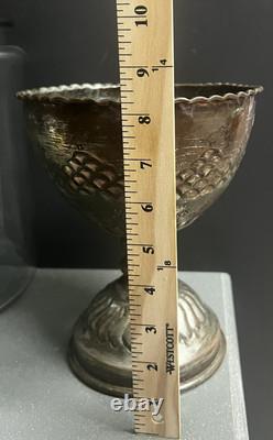 Antique Ornate Metal Goblet Chalice Copper Silver Tone Hand-Etched Vintage Rare