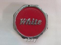 Antique White Truck Grease Cap Dust Cover Hub Cap Red Chrome Metal Vintage Rare
