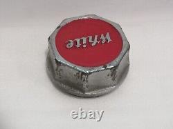 Antique White Truck Grease Cap Dust Cover Hub Cap Red Chrome Metal Vintage Rare