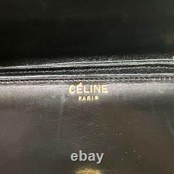 Authentic Rare Celine handbag c metal fittings flap vintage black Tiger eye