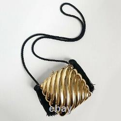 Bonwit Teller Vintage Metal Purse Clutch Gold Tone Clamshell Bag Tassel RARE