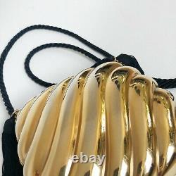 Bonwit Teller Vintage Metal Purse Clutch Gold Tone Clamshell Bag Tassel RARE