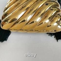 Bonwit Teller Vintage Metal Purse Clutch Gold Tone Clamshell Bag Tassel RARE