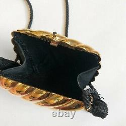 Bonwit Teller Vintage Metal Purse Clutch Gold Tone Clamshell Bag Tassel RARE