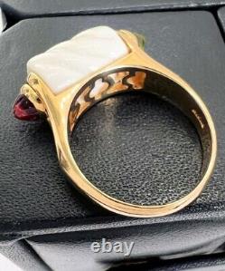 Bvlgari Vintage Tronchetto Chandra Peridot Pink Tourmaline 18k Gold Ring RARE