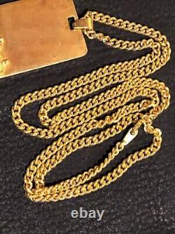 CELINE Necklace Chain AUTH Vintage Rare Gold choker Carriage Horse Plate F/S