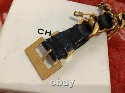 CHANEL BELT × Bangle Bracelet AUTH Coco Chain Rare Vintage Gold Leather CC F/S