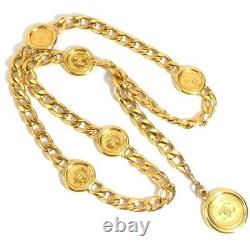 CHANEL Necklace Belt Chain AUTH Coco Mark Vintage Rare Coin Medal Swing Ken GP