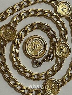 CHANEL Necklace Belt Chain AUTH Coco Mark Vintage Rare Coin Medal Swing Ken GP