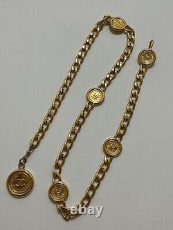 CHANEL Necklace Belt Chain AUTH Coco Mark Vintage Rare Coin Medal Swing Ken GP