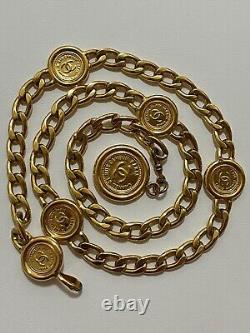 CHANEL Necklace Belt Chain AUTH Coco Mark Vintage Rare Coin Medal Swing Ken GP