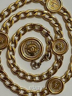 CHANEL Necklace Belt Chain AUTH Coco Mark Vintage Rare Coin Medal Swing Ken GP