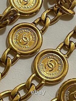 CHANEL Necklace Belt Chain AUTH Coco Mark Vintage Rare Coin Medal Swing Ken GP