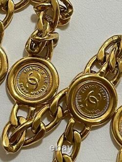 CHANEL Necklace Belt Chain AUTH Coco Mark Vintage Rare Coin Medal Swing Ken GP