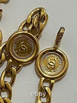 CHANEL Necklace Belt Chain AUTH Coco Mark Vintage Rare Coin Medal Swing Ken GP