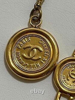 CHANEL Necklace Belt Chain AUTH Coco Mark Vintage Rare Coin Medal Swing Ken GP