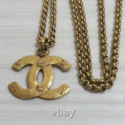 CHANEL Necklace Chain AUTH Coco Vintage Rare Gold Logo CC Pendant Metal 31inch