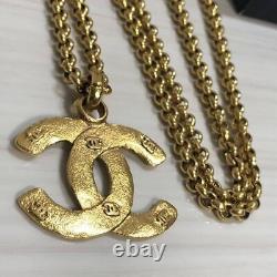 CHANEL Necklace Chain AUTH Coco Vintage Rare Gold Logo CC Pendant Metal 31inch