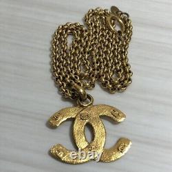 CHANEL Necklace Chain AUTH Coco Vintage Rare Gold Logo CC Pendant Metal 31inch