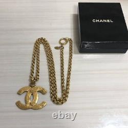 CHANEL Necklace Chain AUTH Coco Vintage Rare Gold Logo CC Pendant Metal 31inch