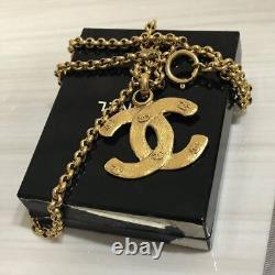 CHANEL Necklace Chain AUTH Coco Vintage Rare Gold Logo CC Pendant Metal 31inch