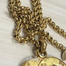 CHANEL Necklace Chain AUTH Coco Vintage Rare Gold Logo CC Pendant Metal 31inch