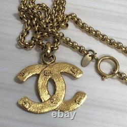 CHANEL Necklace Chain AUTH Coco Vintage Rare Gold Logo CC Pendant Metal 31inch