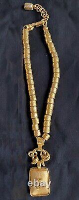 CHANEL Vintage Rare Gold Metal CC Pendant Necklace 1997A