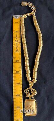 CHANEL Vintage Rare Gold Metal CC Pendant Necklace 1997A