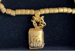 CHANEL Vintage Rare Gold Metal CC Pendant Necklace 1997A