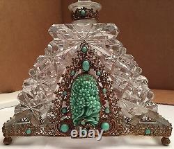 Extremely Rare Antique 9 Tall Cut Crystal Czechoslovakian Perfume Bottle