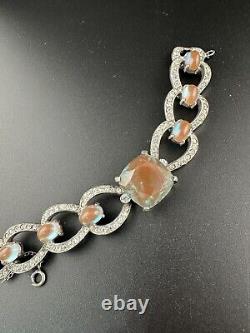 Extremely Rare Antique SAPHIRET Art Glass Cabochon Crystal Bracelet