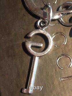 GUCCI Key holder ring chain Bag charm AUTH logo Rare Vintage Silver GG F/S G49