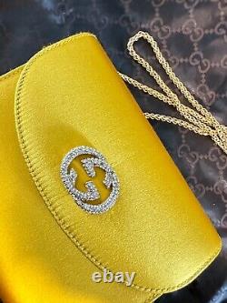 Gucci Rare Vintage Yellow Satin Crystal Shoulder Bag