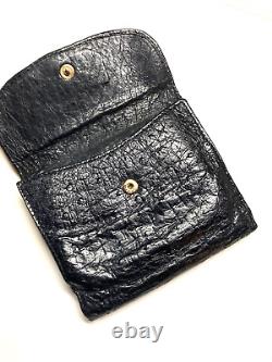 Gucci Vintage Rare Ostrich Skin Metal Buckle Wallet Bifold Purse Italy Black