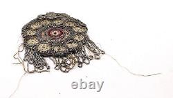 Leather Metal Intricate Beaded Coin Purse Vintage Rare One Of A Kind