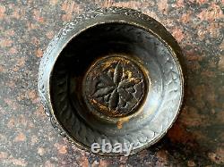 Old Vintage Rare Handmade Unique Floral Carved Metal Cauldron Shape Pot Vase