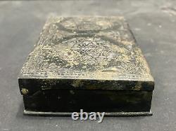 Old Vintage Rare Metal Fine Engraved Silver Inlay Work Jewelry Multipurpose Box
