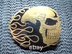 PRISONER CUSTOM HANDMADE FLAMING SKULL BIKER BELT BUCKLE! VINTAGE! RARE! 1980s