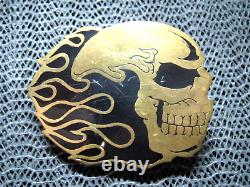 PRISONER CUSTOM HANDMADE FLAMING SKULL BIKER BELT BUCKLE! VINTAGE! RARE! 1980s