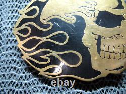 PRISONER CUSTOM HANDMADE FLAMING SKULL BIKER BELT BUCKLE! VINTAGE! RARE! 1980s