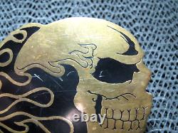 PRISONER CUSTOM HANDMADE FLAMING SKULL BIKER BELT BUCKLE! VINTAGE! RARE! 1980s