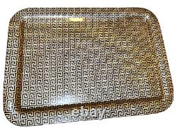 Piero Fornasetti Milano Rare Vintage Greca Pattern Gold Black Large Metal Tray