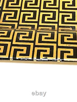 Piero Fornasetti Milano Rare Vintage Greca Pattern Gold Black Large Metal Tray