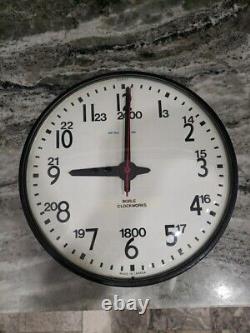 RARE 24 Hour Vintage IBM Industrial School Military Glass Clock 14 Metal 95925