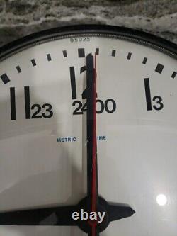 RARE 24 Hour Vintage IBM Industrial School Military Glass Clock 14 Metal 95925