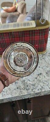 RARE ANTIQUE COMPLETE SET Vintage 1950's Car-Snac Metal Plaid Auto Car Picnic